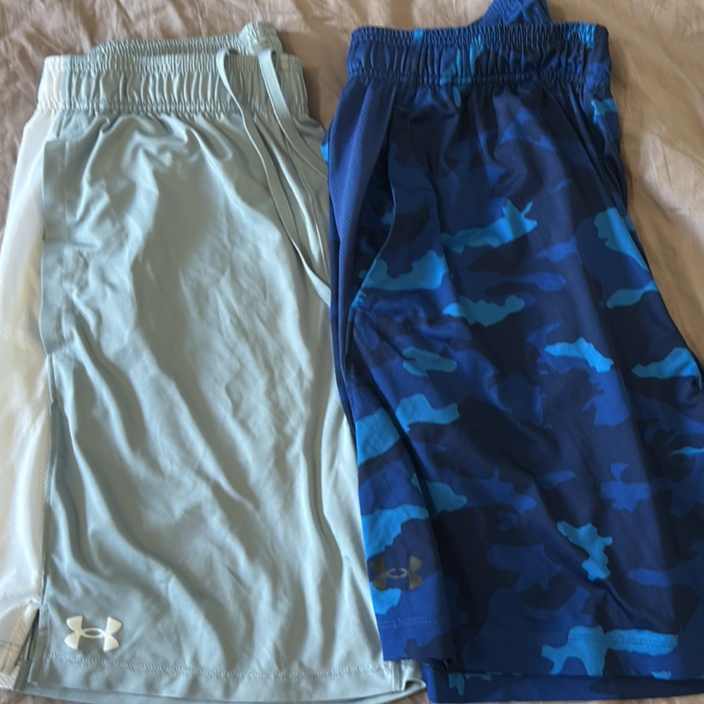 Under Armour Blue Camo and Gray Shorts Duo